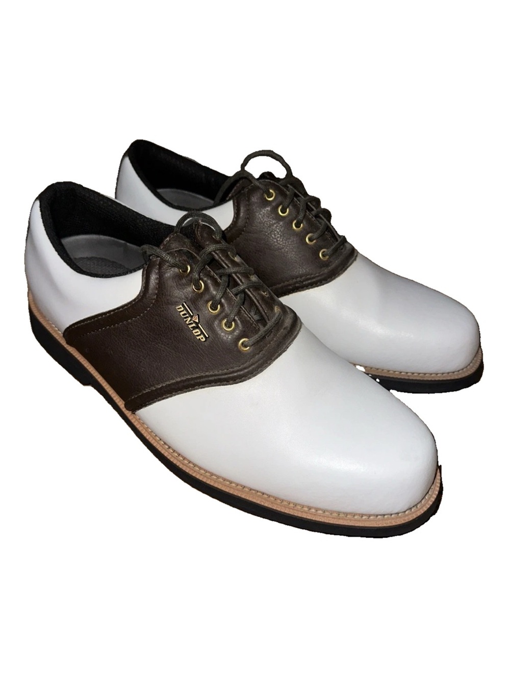 Dunlop Classic Leather Saddle Golf Shoes Men's Size 12 Spikeless White Brown